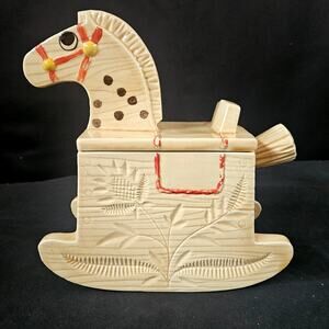VTG Metlox Rocking Horse Cookie Jar Hand Painted Floral Etching Porcelain READ
